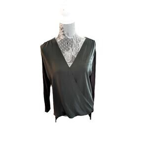 Vince Camuto High Low Hem Wrap Front Viscose Poly Blend Top in Black Size Small